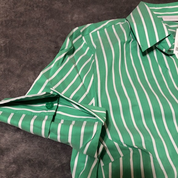 NY&Co Green/White Striped Button Down Shirt - Picture 3 of 8